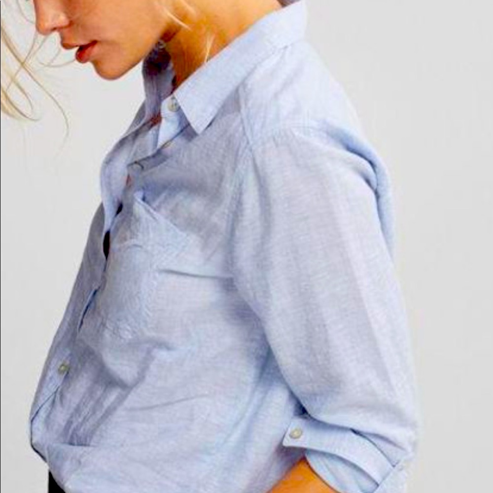 Express Blue Striped “Boyfriend” Blouse